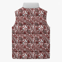 Hibiscus Bloom Island Tribal Waves Sleeveless Puffer Jacket Red Polynesian Pattern LT01 - Polynesian Pride