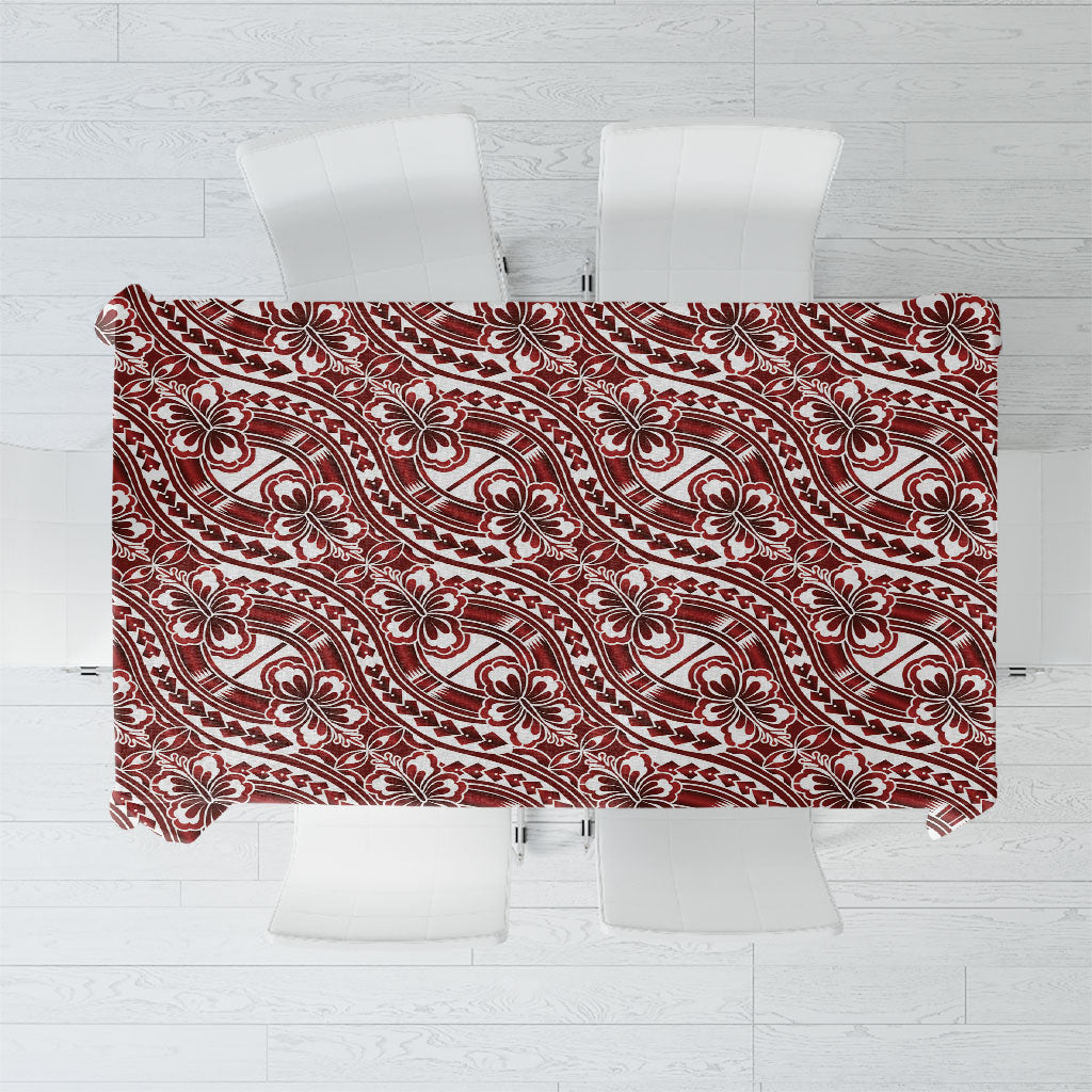 Hibiscus Bloom Island Tribal Waves Tablecloth Red Polynesian Pattern LT01 Red - Polynesian Pride