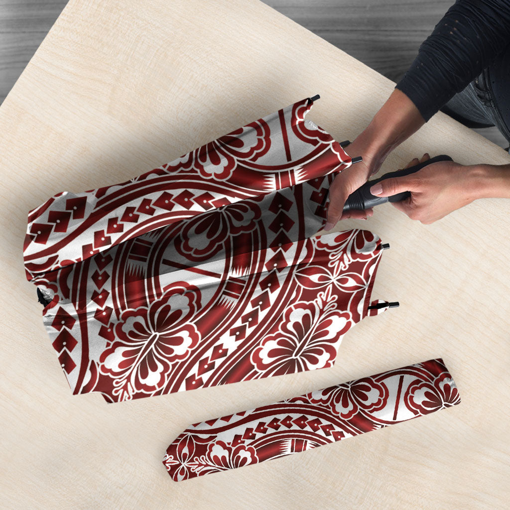 Hibiscus Bloom Island Tribal Waves Umbrella Red Polynesian Pattern LT01 - Polynesian Pride