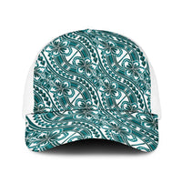 Hibiscus Bloom Island Tribal Waves Baseball Net Cap Teal Polynesian Pattern LT01 One Size White Teal - Polynesian Pride