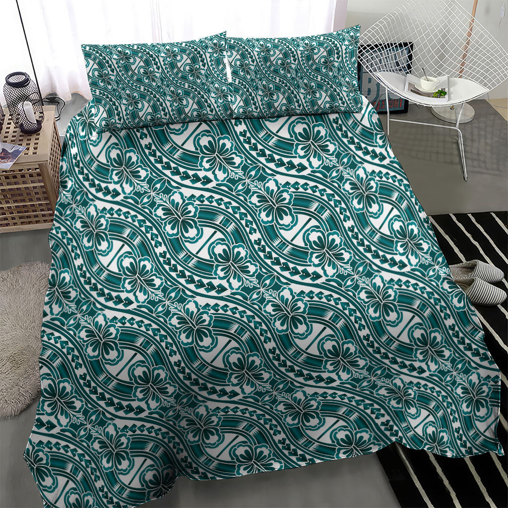 Hibiscus Bloom Island Tribal Waves Bedding Set Teal Polynesian Pattern LT01 - Polynesian Pride