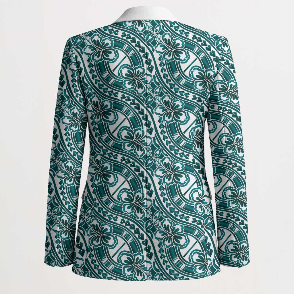 Hibiscus Bloom Island Tribal Waves Blazer Teal Polynesian Pattern LT01 - Polynesian Pride