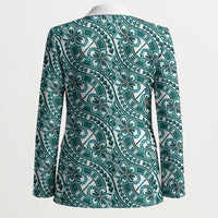 Hibiscus Bloom Island Tribal Waves Blazer Teal Polynesian Pattern LT01 - Polynesian Pride