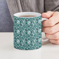 Hibiscus Bloom Island Tribal Waves Ceramic Mug Teal Polynesian Pattern LT01 - Polynesian Pride