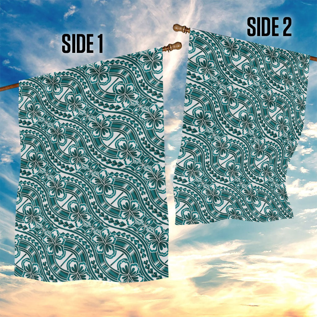 Hibiscus Bloom Island Tribal Waves Garden Flag Teal Polynesian Pattern LT01 - Polynesian Pride