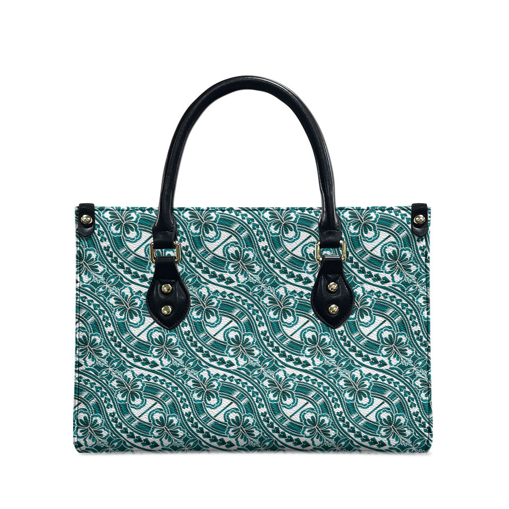 Hibiscus Bloom Island Tribal Waves Leather Bag Teal Polynesian Pattern LT01 - Polynesian Pride