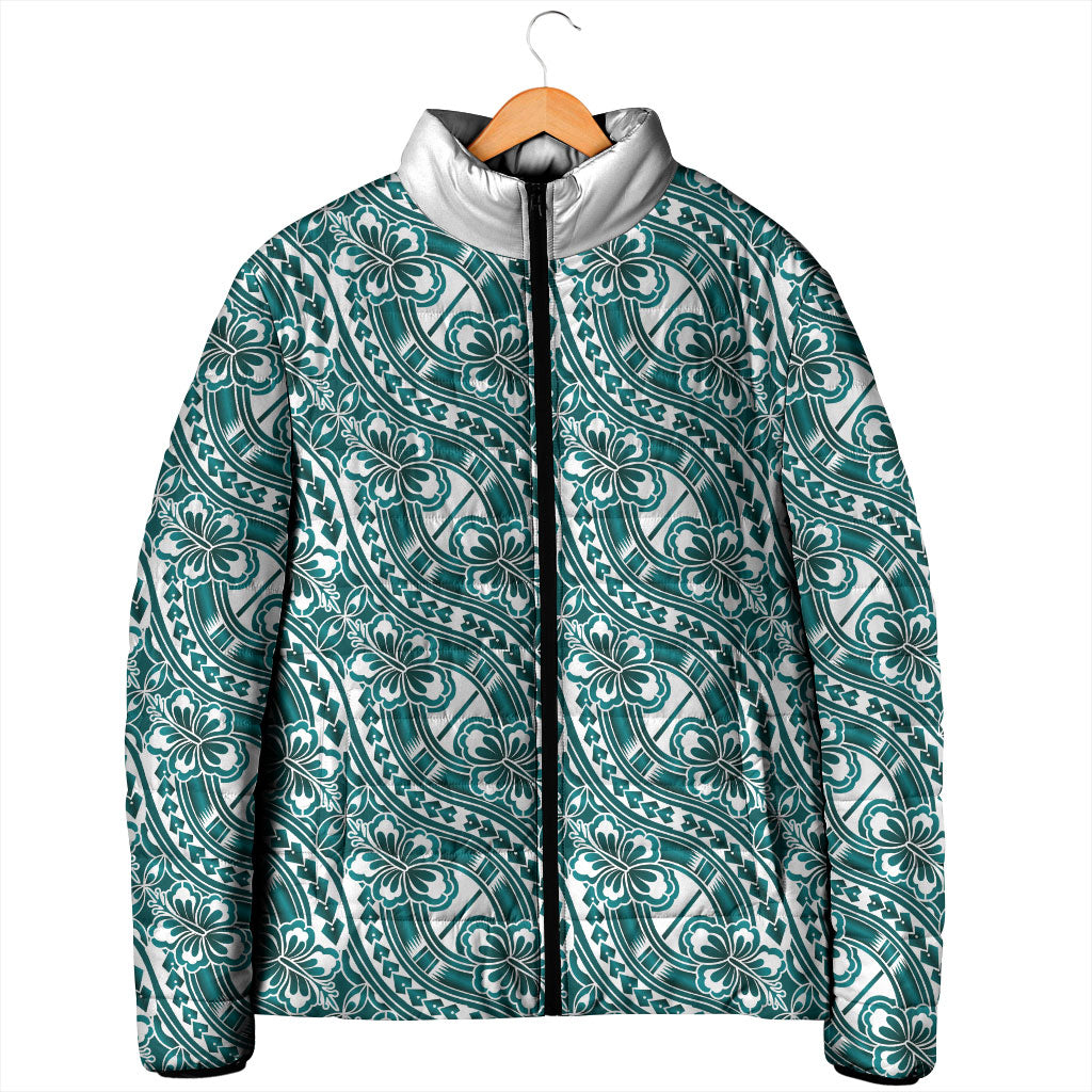 Hibiscus Bloom Island Tribal Waves Padded Jacket Teal Polynesian Pattern LT01 - Polynesian Pride