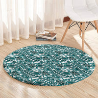 Hibiscus Bloom Island Tribal Waves Round Carpet Teal Polynesian Pattern LT01 - Polynesian Pride