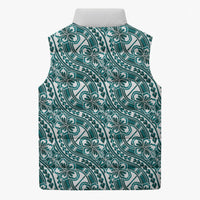 Hibiscus Bloom Island Tribal Waves Sleeveless Puffer Jacket Teal Polynesian Pattern LT01 - Polynesian Pride