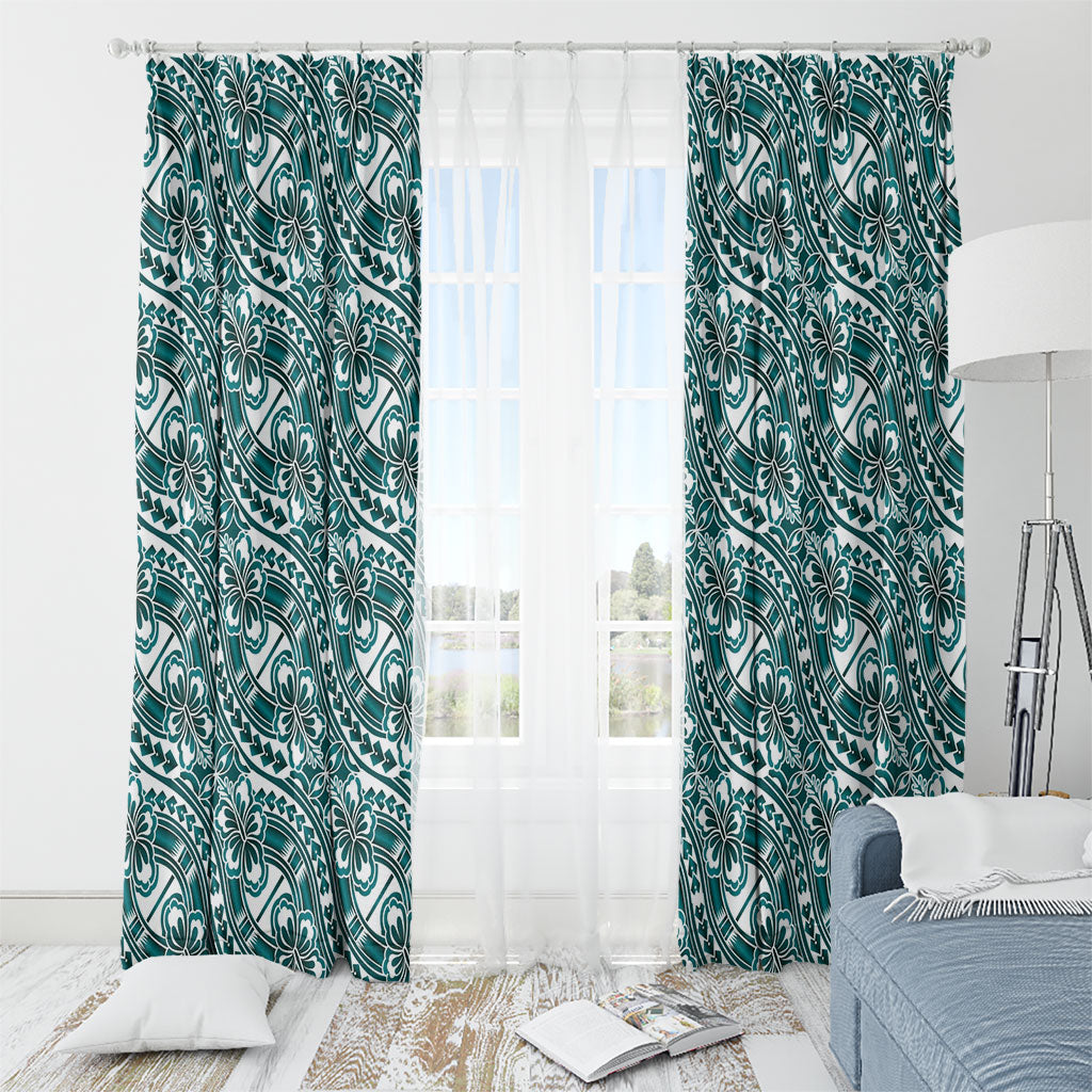 Hibiscus Bloom Island Tribal Waves Window Curtain Teal Polynesian Pattern LT01 - Polynesian Pride