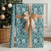Hibiscus Bloom Island Tribal Waves Wrapping Paper Teal Polynesian Pattern LT01 - Polynesian Pride