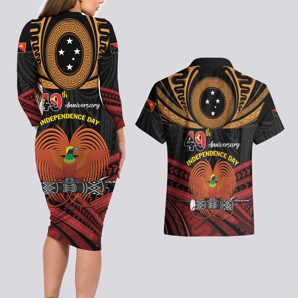 Papua New Guinea Bird of Paradise Couples Matching Long Sleeve Bodycon Dress and Hawaiian Shirt 16 September 1975 Independence Day Anniversary