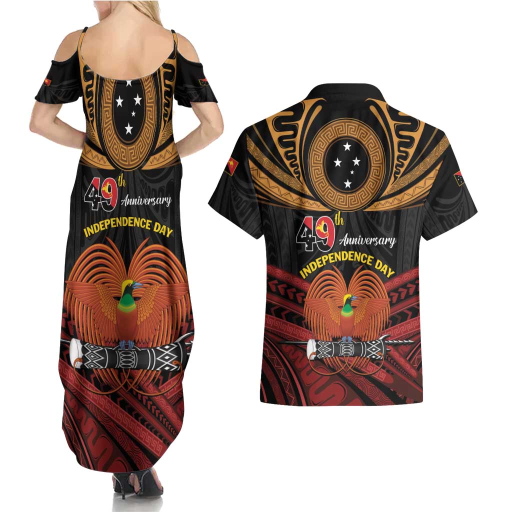 Papua New Guinea Bird of Paradise Couples Matching Summer Maxi Dress and Hawaiian Shirt 16 September 1975 Independence Day Anniversary