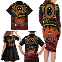 Papua New Guinea Bird of Paradise Family Matching Long Sleeve Bodycon Dress and Hawaiian Shirt 16 September 1975 Independence Day Anniversary