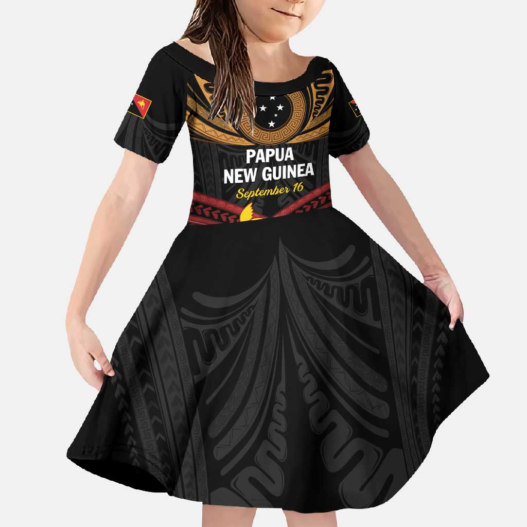Papua New Guinea Bird of Paradise Family Matching Mermaid Dress and Hawaiian Shirt 16 September 1975 Independence Day Anniversary LT01 Daughter's Dress Black - Polynesian Pride