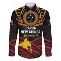 Papua New Guinea Bird of Paradise Family Matching Mermaid Dress and Hawaiian Shirt 16 September 1975 Independence Day Anniversary LT01 Dad's Shirt - Long Sleeve Black - Polynesian Pride
