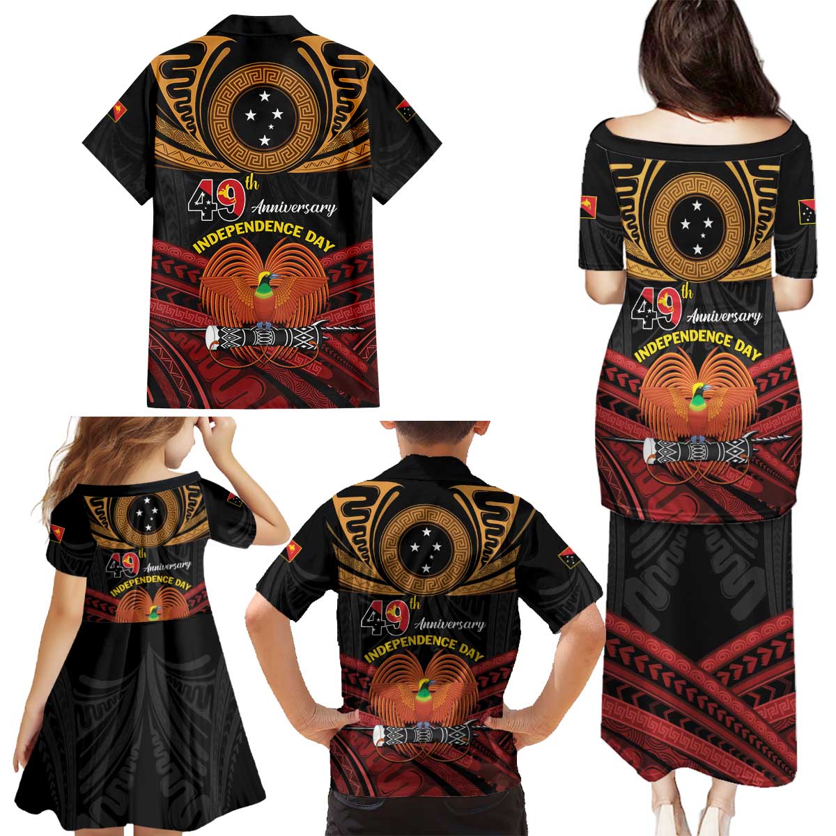 Papua New Guinea Bird of Paradise Family Matching Puletasi and Hawaiian Shirt 16 September 1975 Independence Day Anniversary