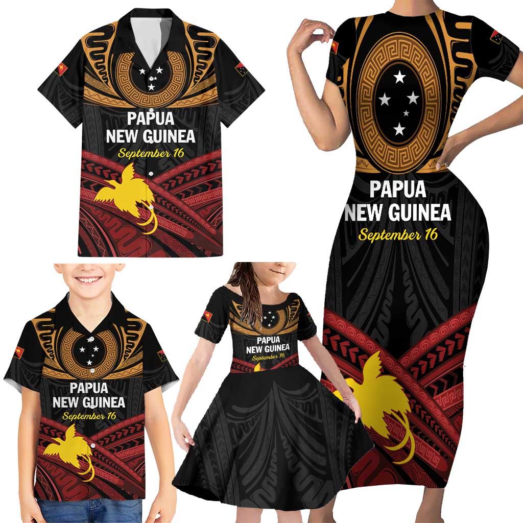 Papua New Guinea Bird of Paradise Family Matching Short Sleeve Bodycon Dress and Hawaiian Shirt 16 September 1975 Independence Day Anniversary