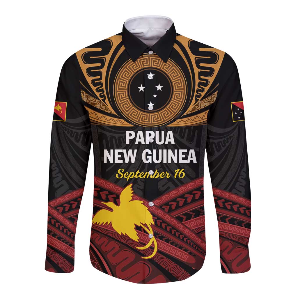 Papua New Guinea Bird of Paradise Long Sleeve Button Shirt 16 September 1975 Independence Day Anniversary