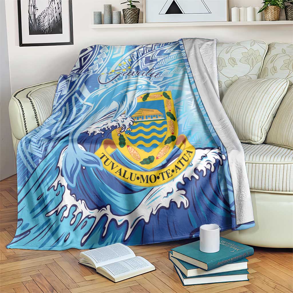 Tuvalu mo te Atua Blanket Tuvalu Dolphin Polynesian Pattern LT01 Blue - Polynesian Pride