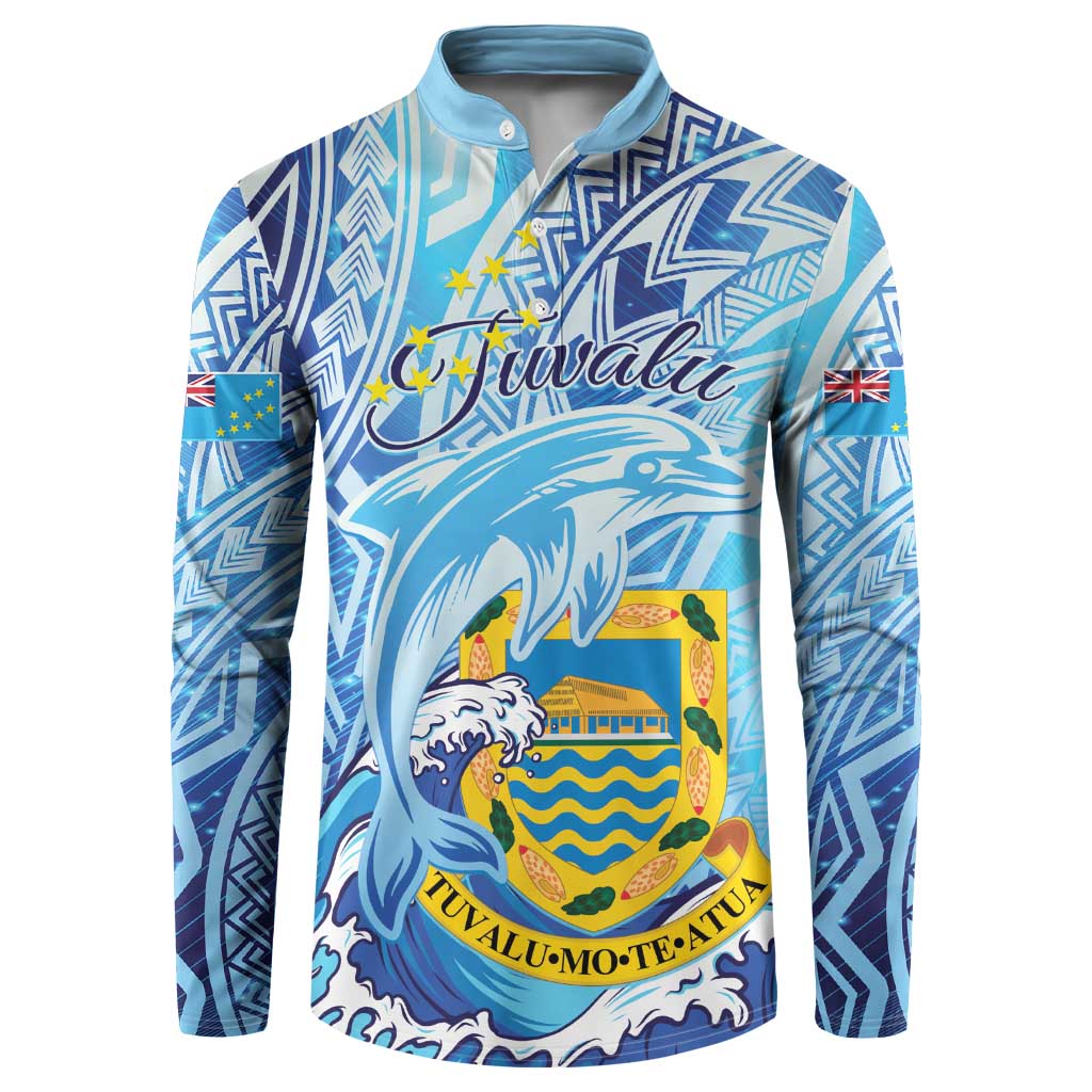 Tuvalu mo te Atua Button Sweatshirt Tuvalu Dolphin Polynesian Pattern LT01 Blue - Polynesian Pride