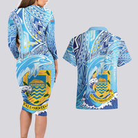 Tuvalu mo te Atua Couples Matching Long Sleeve Bodycon Dress and Hawaiian Shirt Tuvalu Dolphin Polynesian Pattern LT01 - Polynesian Pride