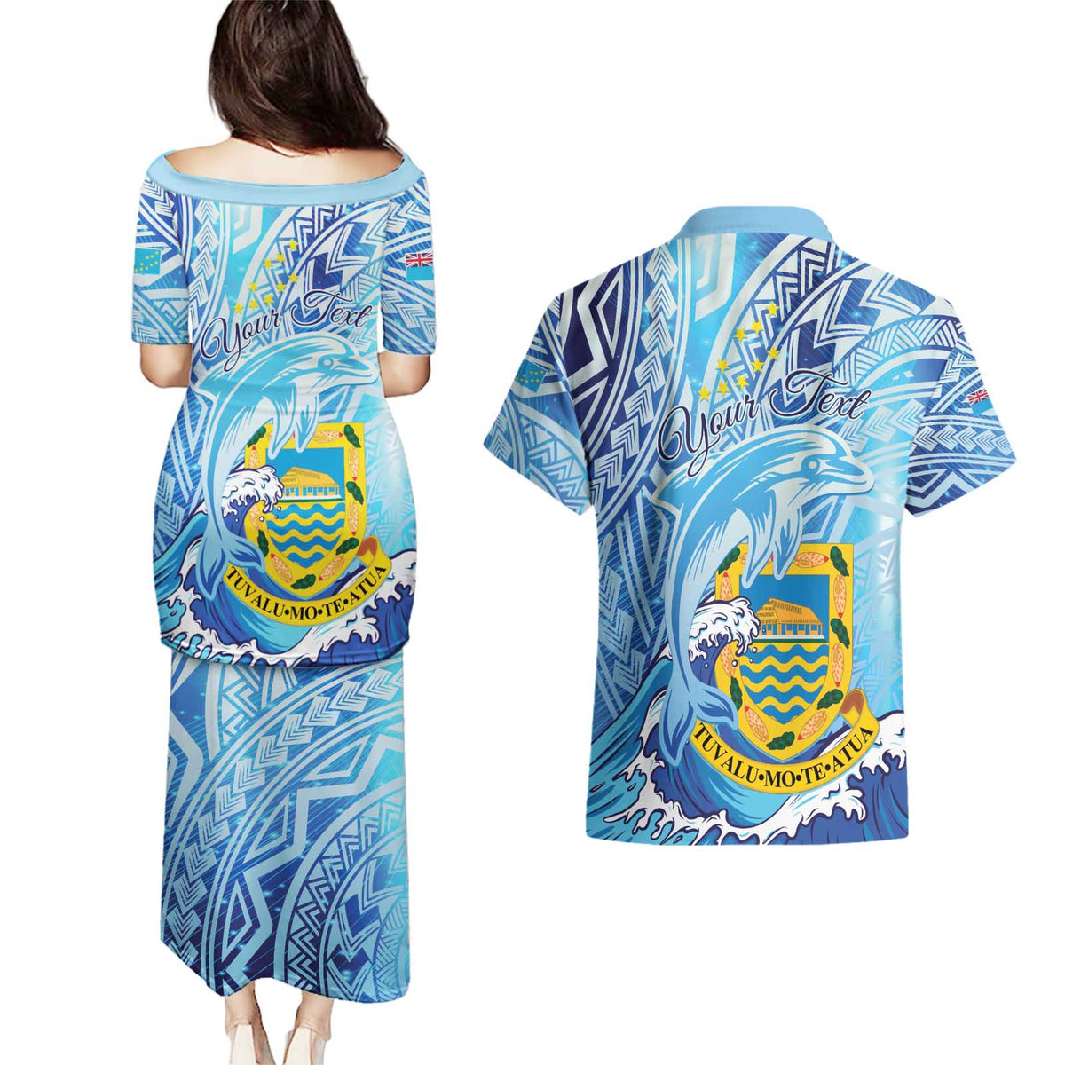 Tuvalu mo te Atua Couples Matching Puletasi and Hawaiian Shirt Tuvalu Dolphin Polynesian Pattern LT01 - Polynesian Pride