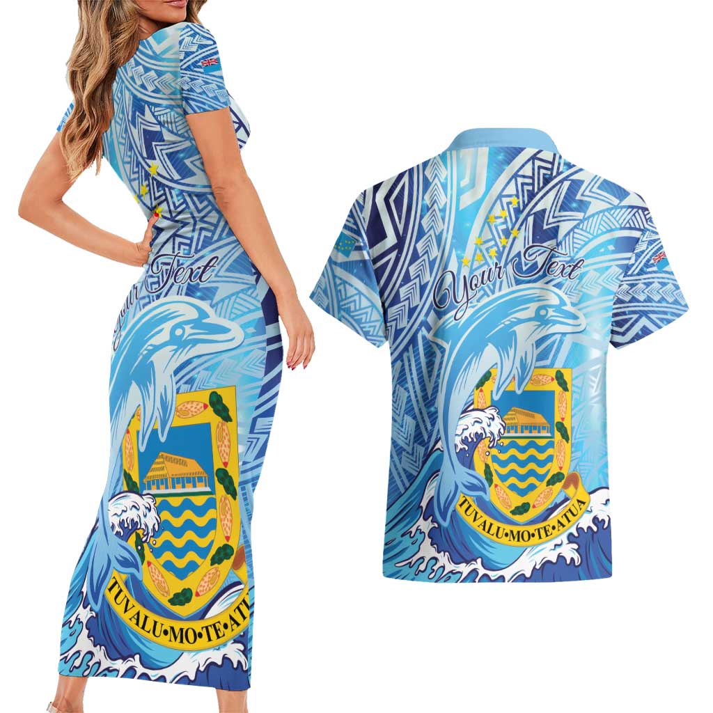 Tuvalu mo te Atua Couples Matching Short Sleeve Bodycon Dress and Hawaiian Shirt Tuvalu Dolphin Polynesian Pattern LT01 - Polynesian Pride