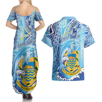 Tuvalu mo te Atua Couples Matching Summer Maxi Dress and Hawaiian Shirt Tuvalu Dolphin Polynesian Pattern LT01 - Polynesian Pride