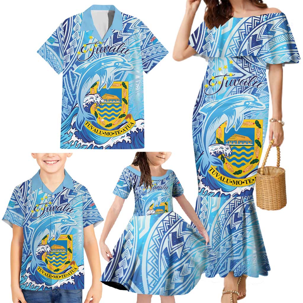 Tuvalu mo te Atua Family Matching Mermaid Dress and Hawaiian Shirt Tuvalu Dolphin Polynesian Pattern LT01 - Polynesian Pride