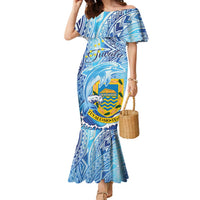 Tuvalu mo te Atua Family Matching Mermaid Dress and Hawaiian Shirt Tuvalu Dolphin Polynesian Pattern LT01 Mom's Dress Blue - Polynesian Pride