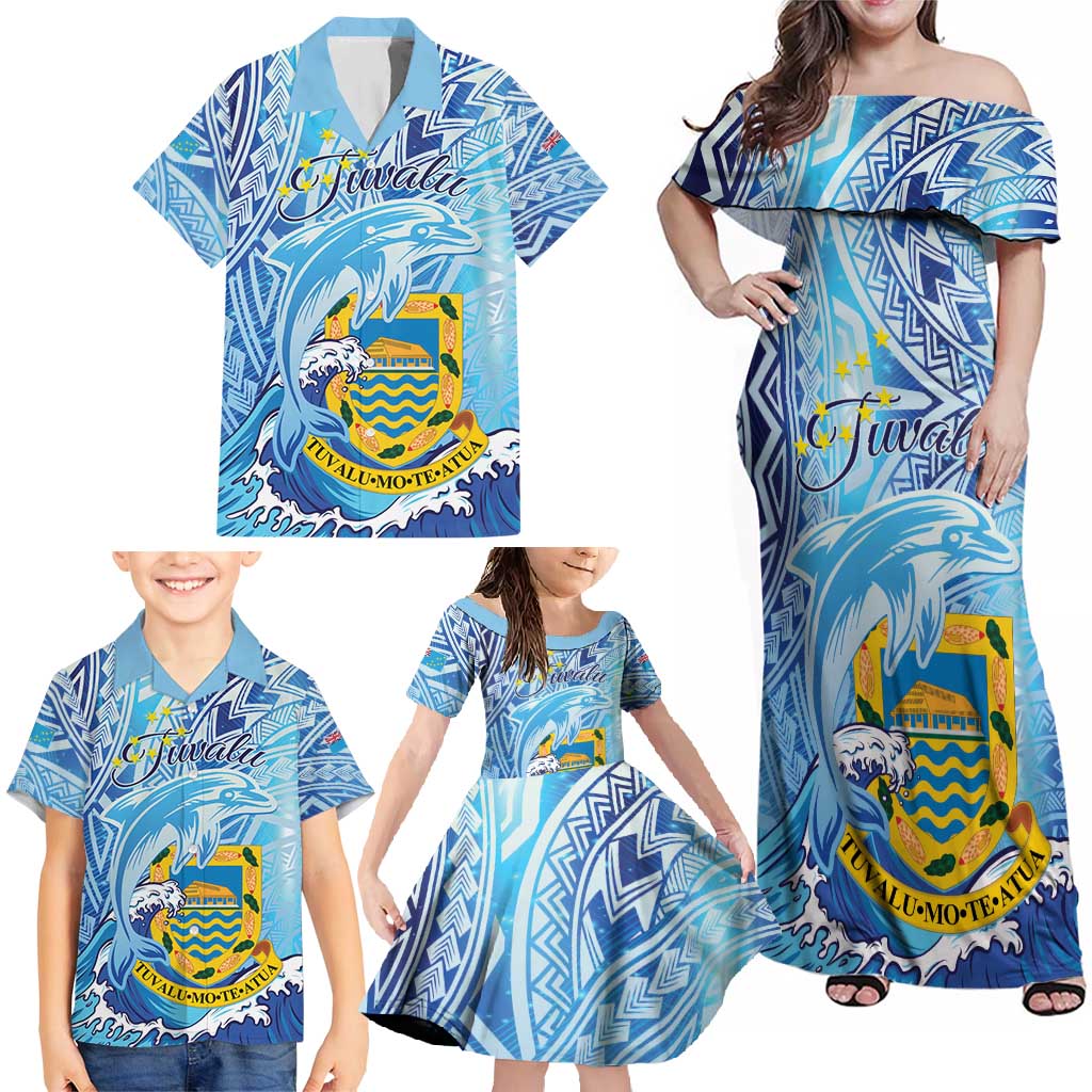 Tuvalu mo te Atua Family Matching Off Shoulder Maxi Dress and Hawaiian Shirt Tuvalu Dolphin Polynesian Pattern LT01 - Polynesian Pride
