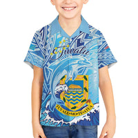 Tuvalu mo te Atua Family Matching Off Shoulder Maxi Dress and Hawaiian Shirt Tuvalu Dolphin Polynesian Pattern LT01 Son's Shirt Blue - Polynesian Pride