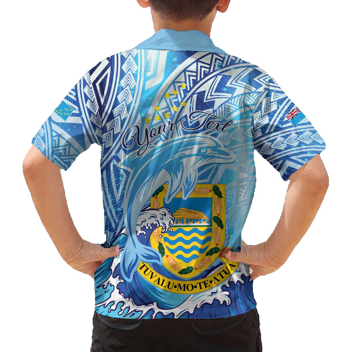Tuvalu mo te Atua Family Matching Off Shoulder Short Dress and Hawaiian Shirt Tuvalu Dolphin Polynesian Pattern LT01 - Polynesian Pride