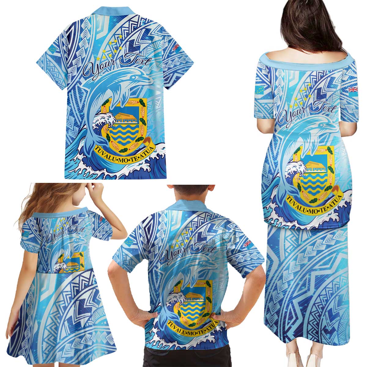 Tuvalu mo te Atua Family Matching Puletasi and Hawaiian Shirt Tuvalu Dolphin Polynesian Pattern LT01 - Polynesian Pride