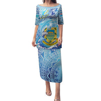 Tuvalu mo te Atua Family Matching Puletasi and Hawaiian Shirt Tuvalu Dolphin Polynesian Pattern LT01 Mom's Dress Blue - Polynesian Pride
