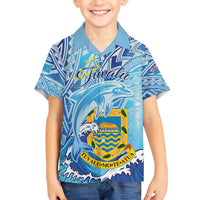 Tuvalu mo te Atua Family Matching Puletasi and Hawaiian Shirt Tuvalu Dolphin Polynesian Pattern LT01 Son's Shirt Blue - Polynesian Pride