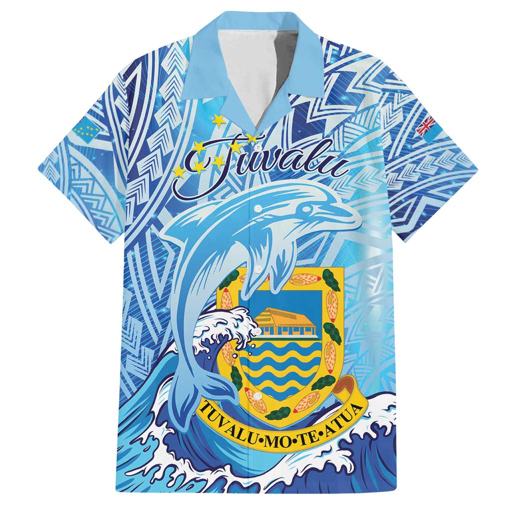 Tuvalu mo te Atua Family Matching Summer Maxi Dress and Hawaiian Shirt Tuvalu Dolphin Polynesian Pattern LT01 Dad's Shirt - Short Sleeve Blue - Polynesian Pride