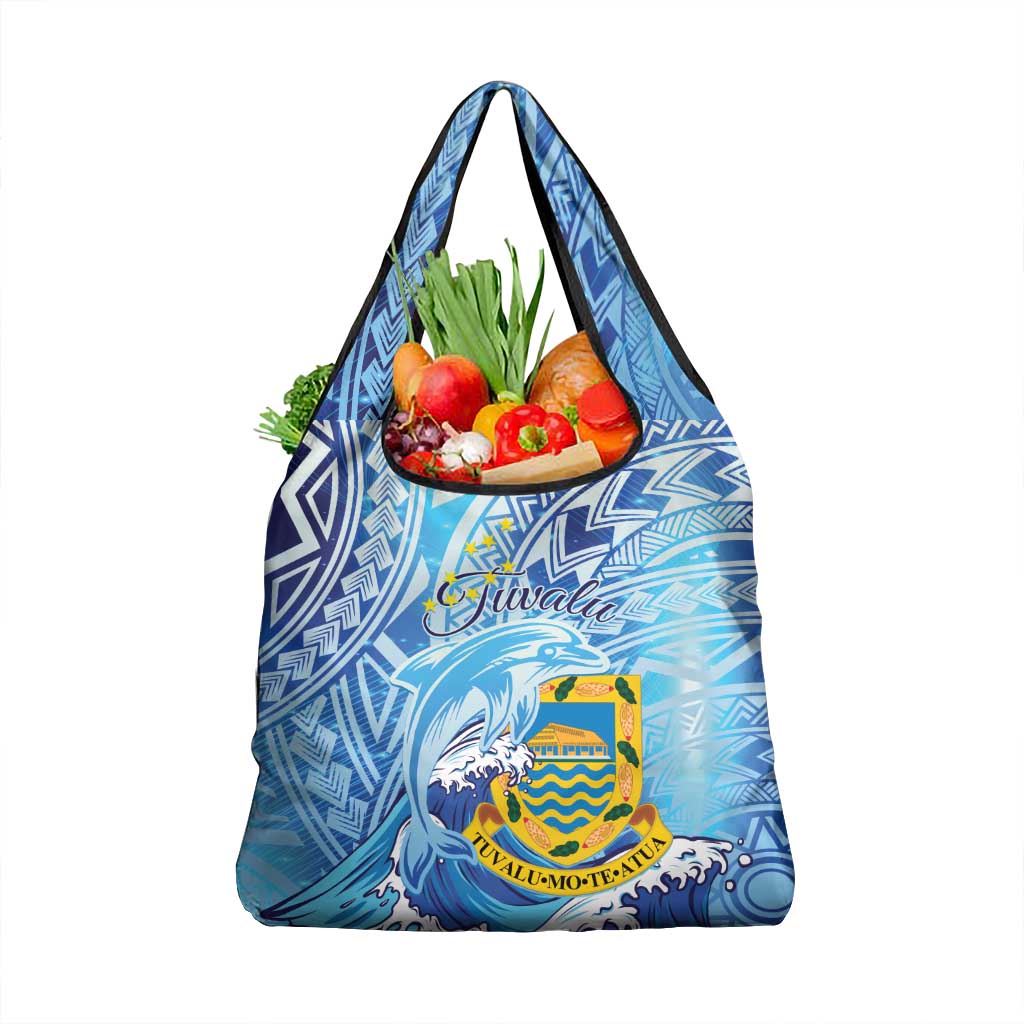 Tuvalu mo te Atua Grocery Bag Tuvalu Dolphin Polynesian Pattern LT01 1-pack One Size Blue - Polynesian Pride