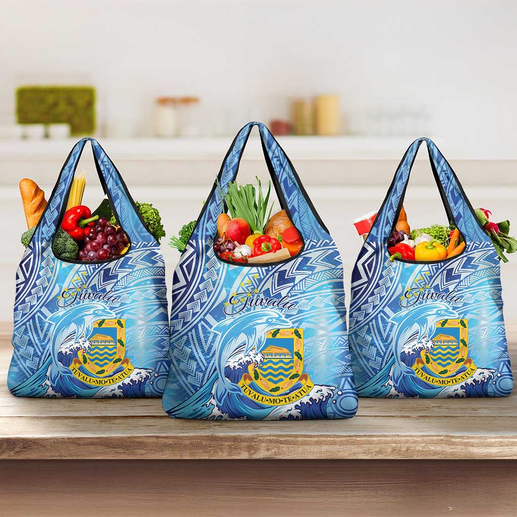 Tuvalu mo te Atua Grocery Bag Tuvalu Dolphin Polynesian Pattern LT01 3-pack One Size Blue - Polynesian Pride