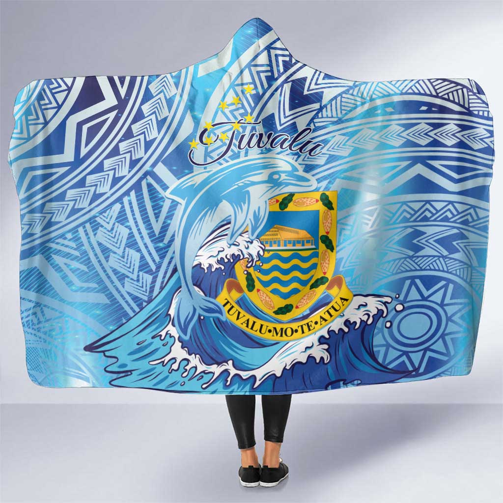 Tuvalu mo te Atua Hooded Blanket Tuvalu Dolphin Polynesian Pattern LT01 One Size Blue - Polynesian Pride
