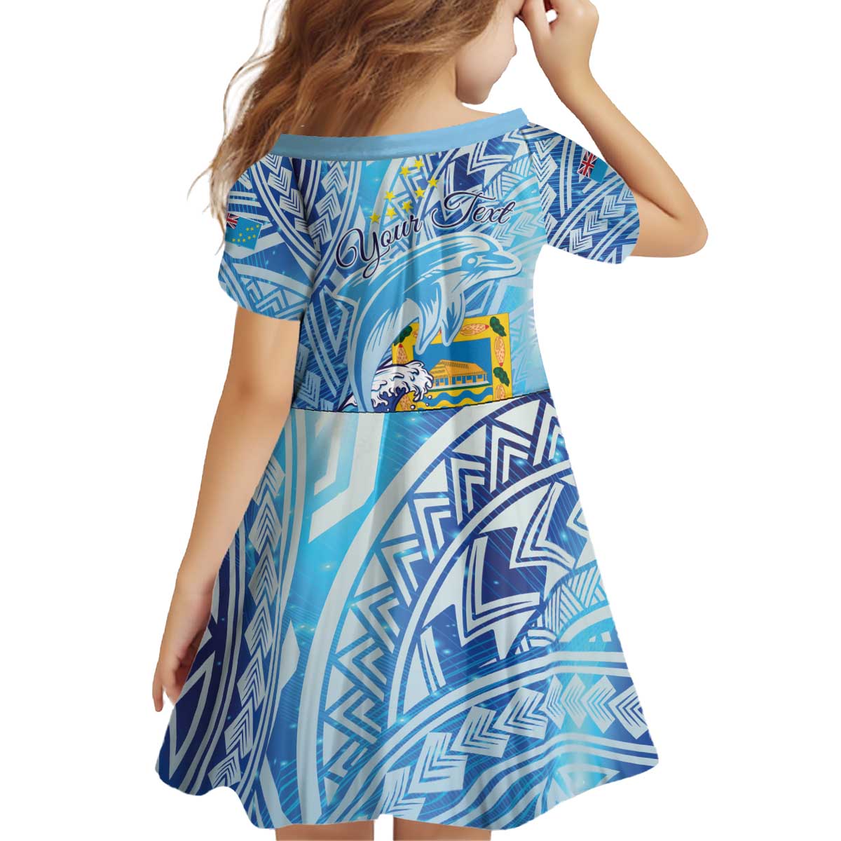 Tuvalu mo te Atua Kid Short Sleeve Dress Tuvalu Dolphin Polynesian Pattern