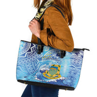 Tuvalu mo te Atua Leather Tote Bag Tuvalu Dolphin Polynesian Pattern LT01 Blue - Polynesian Pride