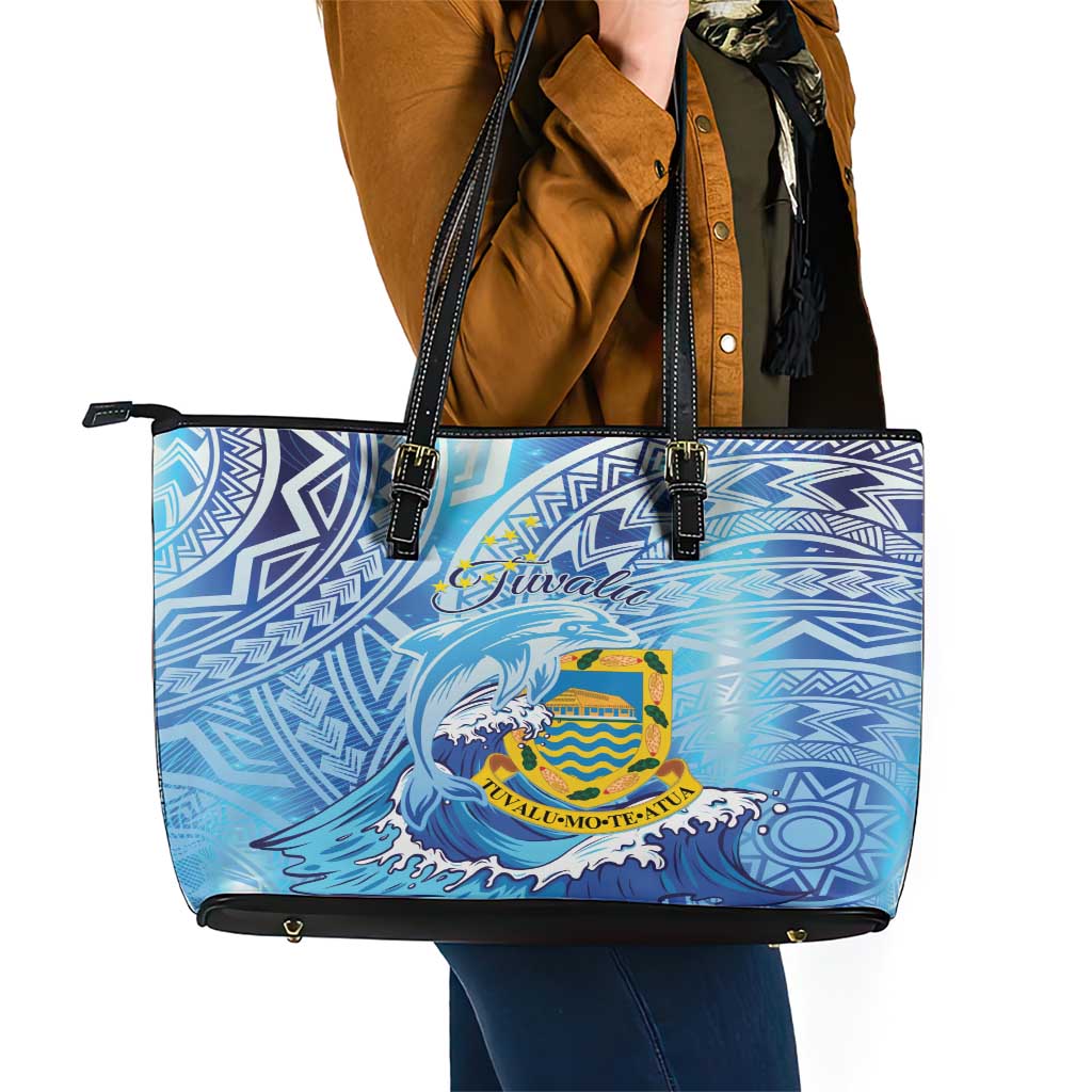 Tuvalu mo te Atua Leather Tote Bag Tuvalu Dolphin Polynesian Pattern LT01 - Polynesian Pride