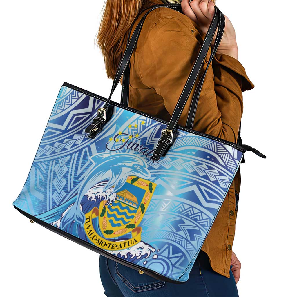 Tuvalu mo te Atua Leather Tote Bag Tuvalu Dolphin Polynesian Pattern LT01 - Polynesian Pride