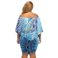Tuvalu mo te Atua Off Shoulder Short Dress Tuvalu Dolphin Polynesian Pattern LT01 - Polynesian Pride