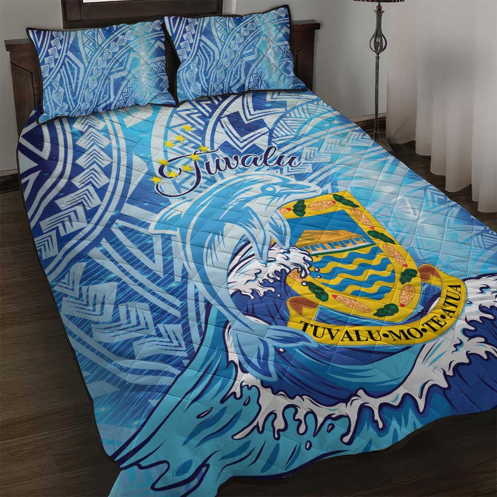 Tuvalu mo te Atua Quilt Bed Set Tuvalu Dolphin Polynesian Pattern LT01 Blue - Polynesian Pride