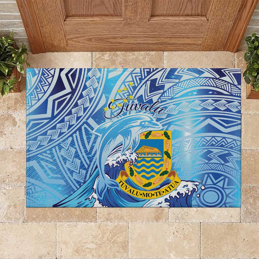 Tuvalu mo te Atua Rubber Doormat Tuvalu Dolphin Polynesian Pattern LT01 Blue - Polynesian Pride
