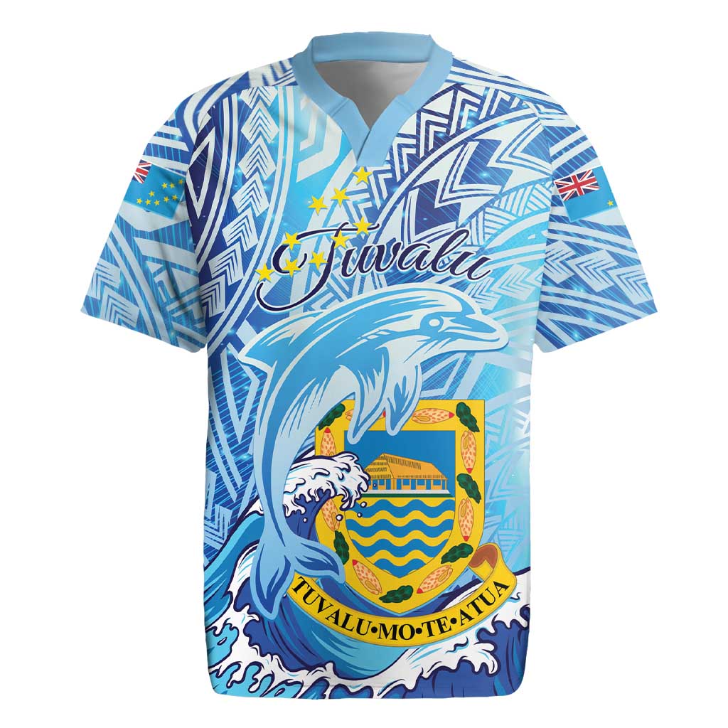 Tuvalu mo te Atua Rugby Jersey Tuvalu Dolphin Polynesian Pattern LT01 Blue - Polynesian Pride