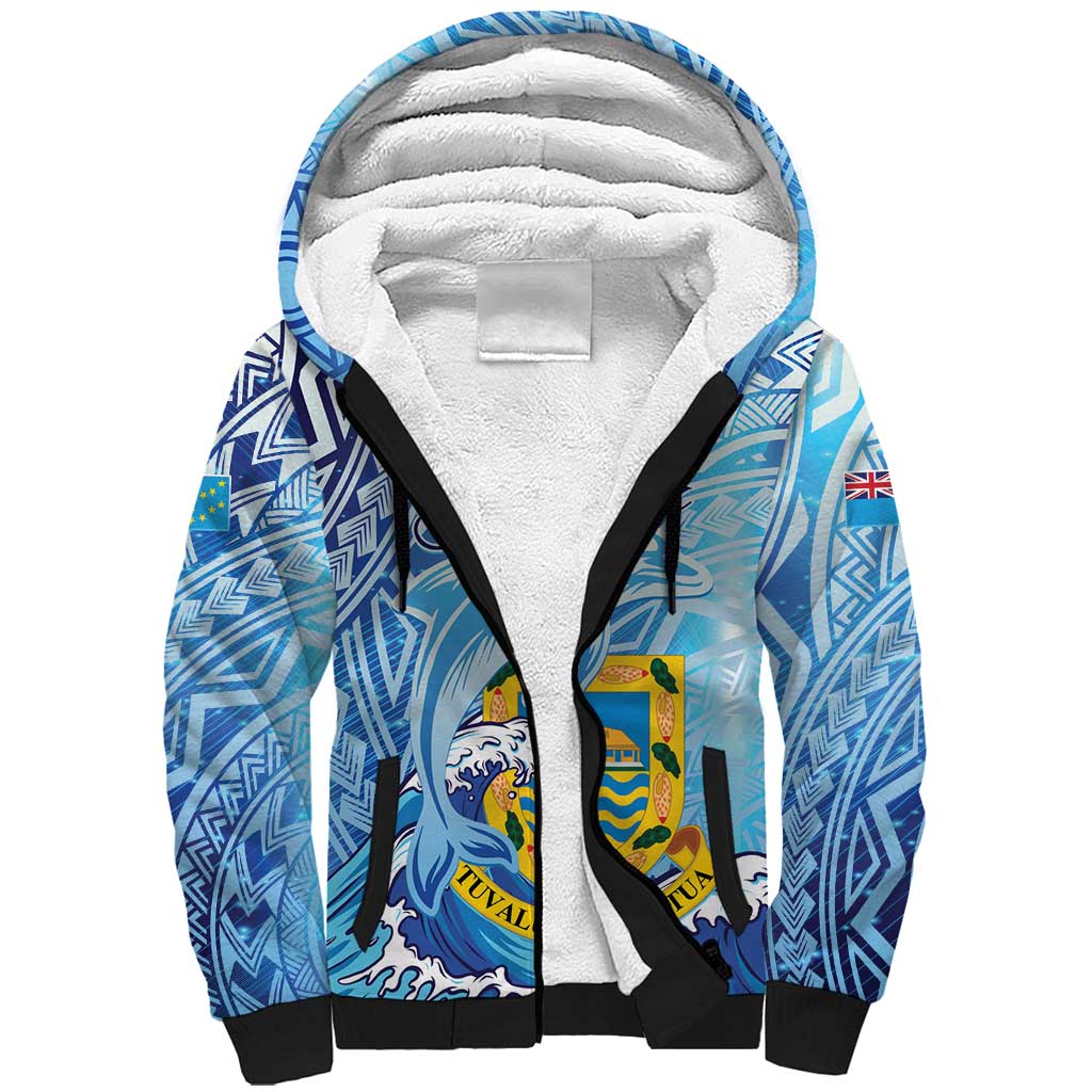 Tuvalu mo te Atua Sherpa Hoodie Tuvalu Dolphin Polynesian Pattern LT01 Unisex Blue - Polynesian Pride